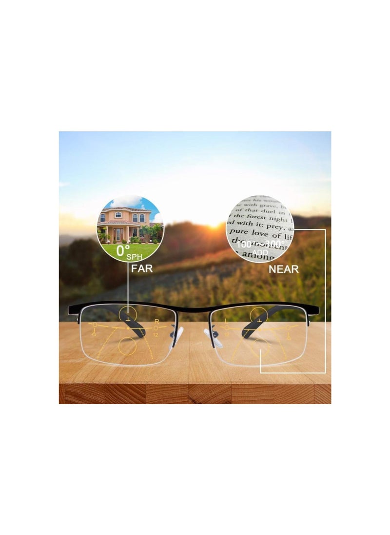 Outfany Intellireaders,Titanium Progressive Far and Near Dual-Use Reading Glasses for Women Men