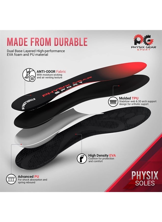 Physix Gear Sport - Physix Gear Plantar Fasciitis Feet Insoles Arch Supports Orthotics Inserts Relieve Flat Feet, High Arch - M - Image 1