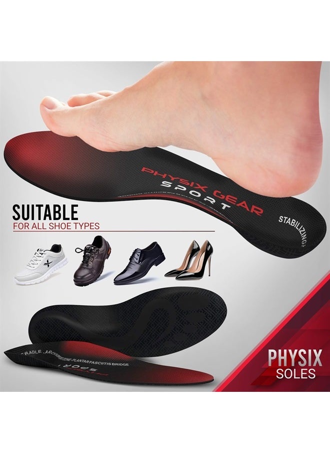 Physix Gear Sport - Physix Gear Plantar Fasciitis Feet Insoles Arch Supports Orthotics Inserts Relieve Flat Feet, High Arch - M - Image 1