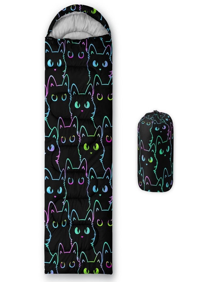 QOOMO Black Cartoon Cat Sleeping Bag, Adults & Kids, 31x90inch - Image 1
