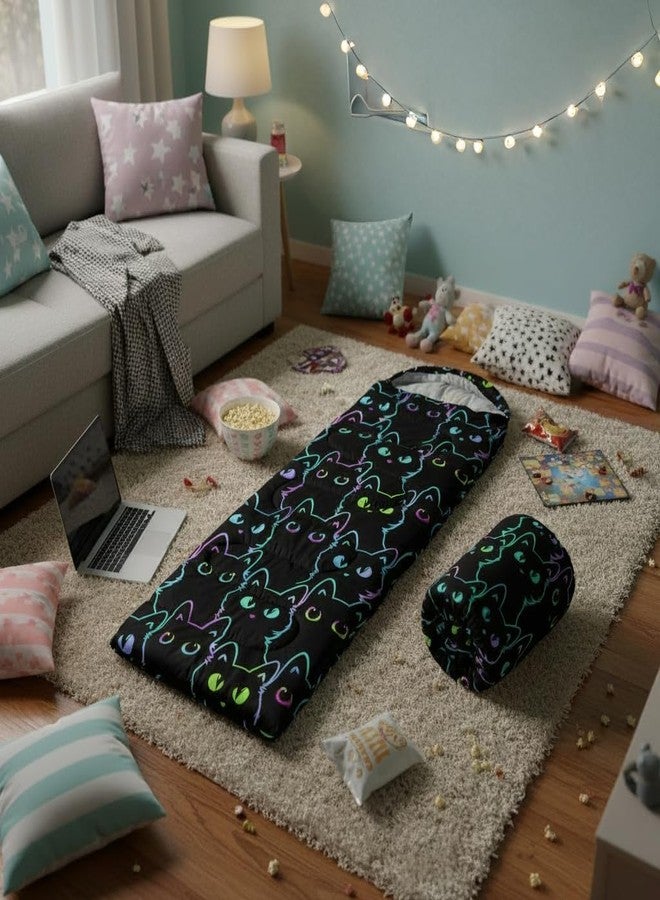 QOOMO Black Cartoon Cat Sleeping Bag, Adults & Kids, 31x90inch - Image 3