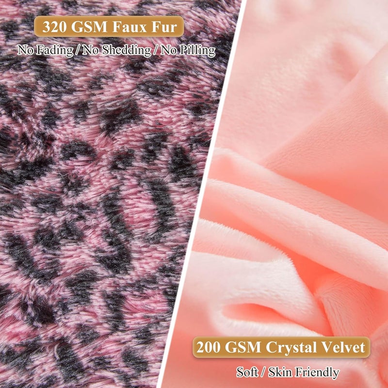 XeGe Cheetah Print Faux Fur Fluffy Pillowcases, Plush Shaggy Soft Long Pillow Covers, Fuzzy Decorative Leopard Print Pillow Cases, Furry Pillow Shams Bed Couch Zipper, Set of 2(King, Black and Pink) - Image 4