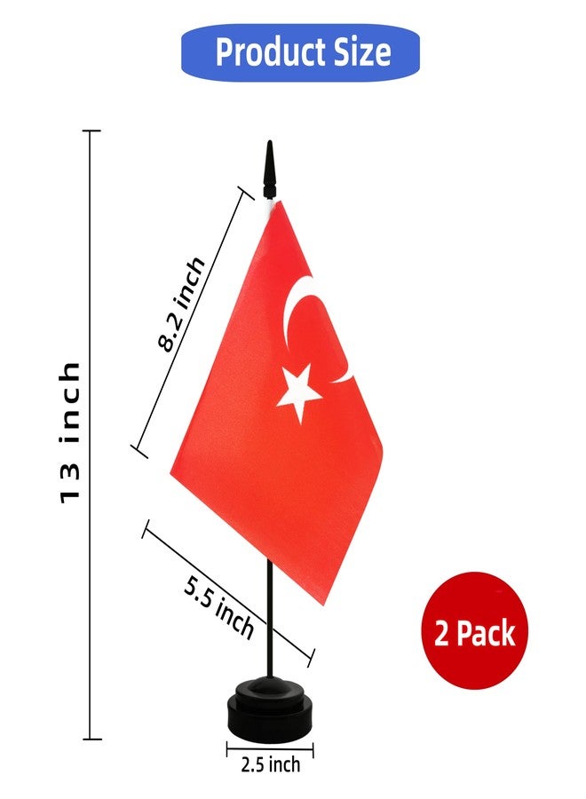 Rotenl 2 Pack Turkey Desk Flag, Turkish Table Office Flag with Solid Pole and Stand Base, International Country Flag, Festival Celebration, Classroom Meeting Desktop Decoration (Turkey) - Image 2
