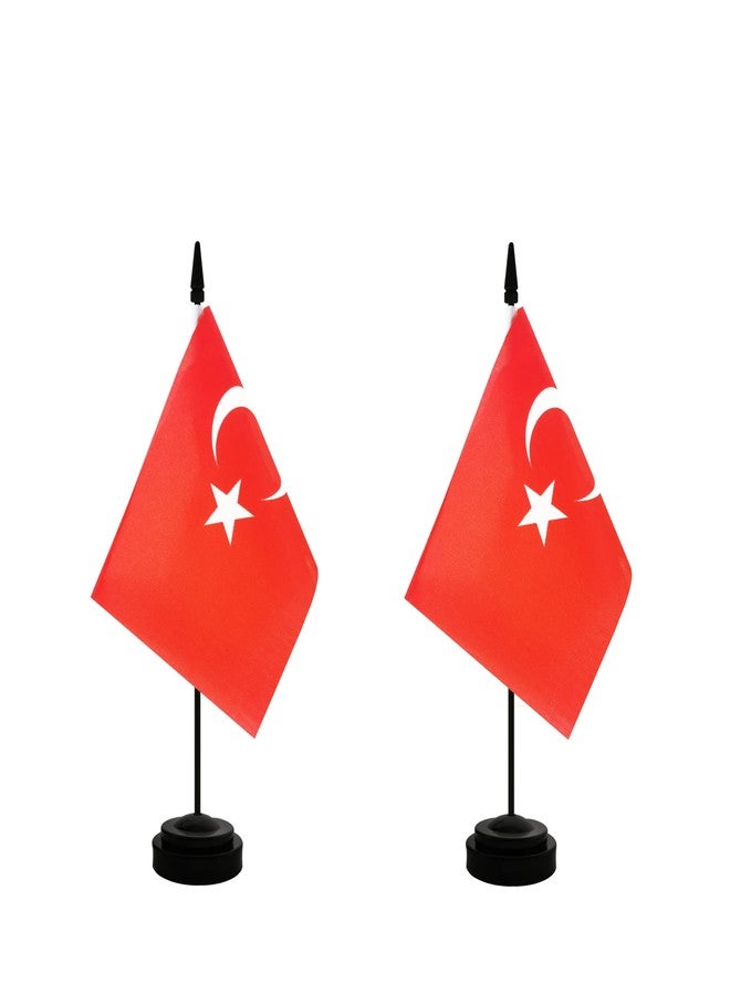 Rotenl 2 Pack Turkey Desk Flag, Turkish Table Office Flag with Solid Pole and Stand Base, International Country Flag, Festival Celebration, Classroom Meeting Desktop Decoration (Turkey) - Image 1