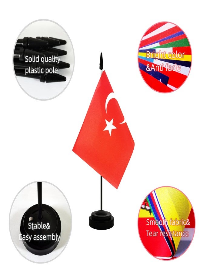 Rotenl 2 Pack Turkey Desk Flag, Turkish Table Office Flag with Solid Pole and Stand Base, International Country Flag, Festival Celebration, Classroom Meeting Desktop Decoration (Turkey) - Image 3