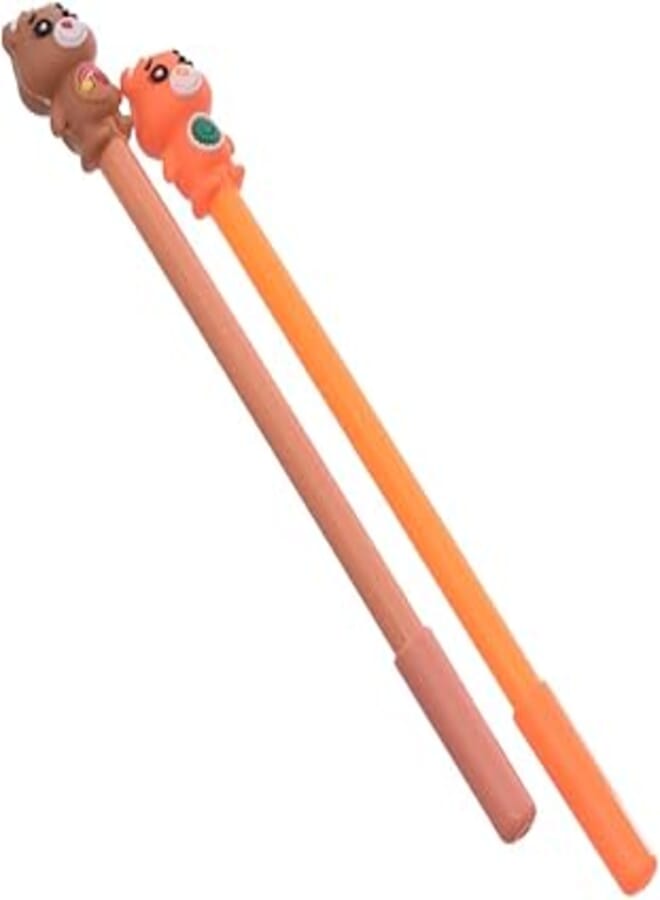Good Life Good Life Gel Pen With Cap Bear Topper 0.5mm Ink Blue Pack of 2 Pcs. For Office, School, Student - Orange Brown