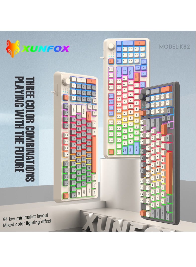 Gasin XUNFOX K82 Gaming Keyboard – 94 Keys, RGB Backlit, Three Color Combinations, Minimalist Layout, Mechanical Keyboard for Gamers  - Image 4