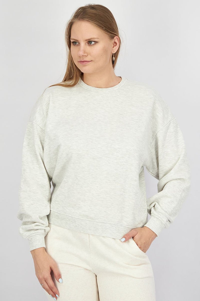 XOXO Women Plain Long Sleeves Sweatshirt, Melange Grey - Image 1