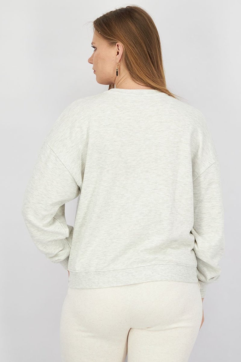 XOXO Women Plain Long Sleeves Sweatshirt, Melange Grey - Image 2