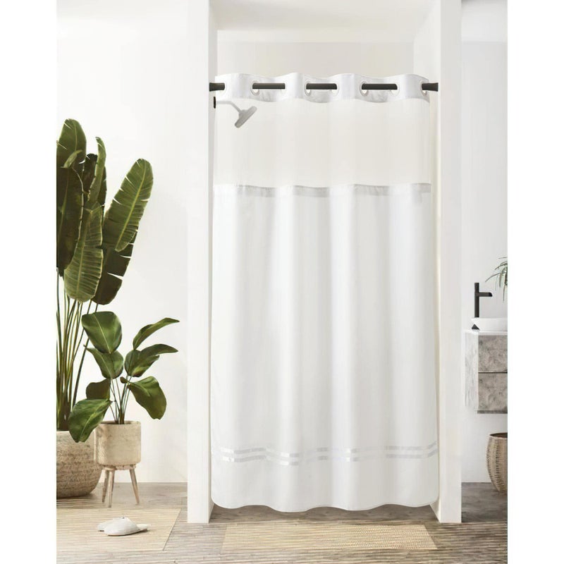 River Dream Stall Shower Curtain with Snap in LinerNo Hooks Needed Shower Curtain for BathroomHotel GradeMachine Washable54 W80 HWhitewith White Stripe and Magnets