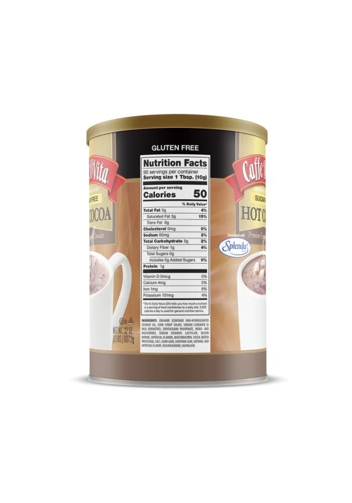 Caffe D'Vita Sugar Free Hot Cocoa Mix - Sugar Free Hot Chocolate Mix, Gluten Free, Low Fat, No Cholesterol, No Hydrogenated Oils, No Trans Fat, Kosher, Hot Cocoa Mix Bulk - 2 Lb Can - Image 2