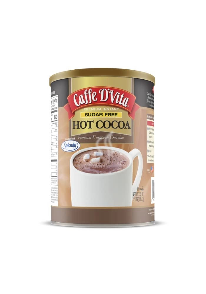 Caffe D'Vita Sugar Free Hot Cocoa Mix - Sugar Free Hot Chocolate Mix, Gluten Free, Low Fat, No Cholesterol, No Hydrogenated Oils, No Trans Fat, Kosher, Hot Cocoa Mix Bulk - 2 Lb Can - Image 1