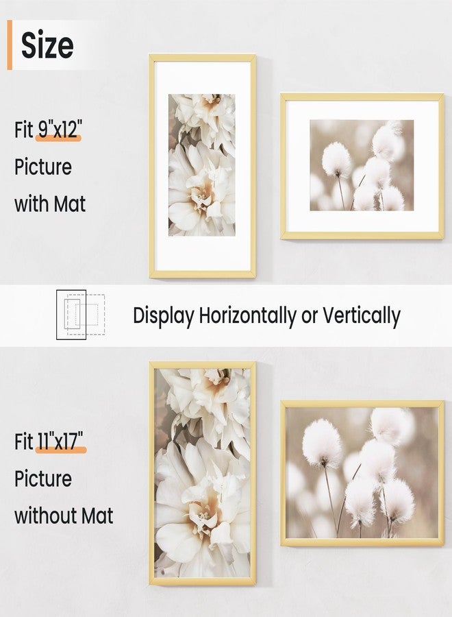 Venusmiles 11x17 inch Picture Frame, 11x17 Photo Frames with 8x12 Removable Mat - High Definition Plexiglass - Vertical and Horizontal Display - Wall Hanging Frame - Gold, 3 Pack - Image 3
