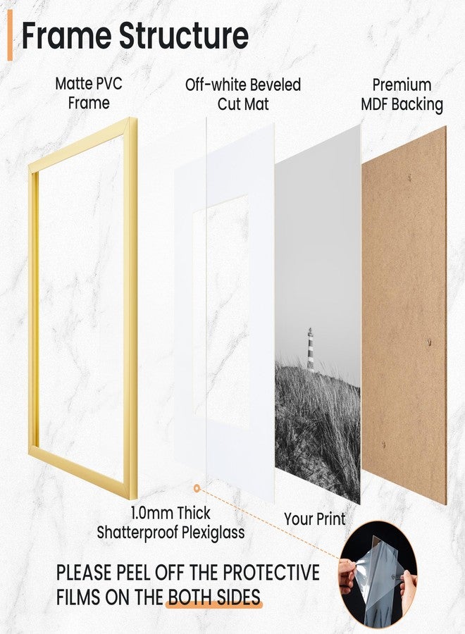 Venusmiles 11x17 inch Picture Frame, 11x17 Photo Frames with 8x12 Removable Mat - High Definition Plexiglass - Vertical and Horizontal Display - Wall Hanging Frame - Gold, 3 Pack - Image 4