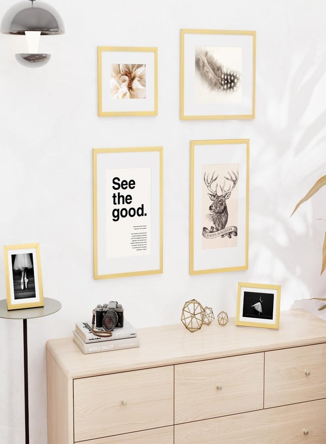 Venusmiles 11x17 inch Picture Frame, 11x17 Photo Frames with 8x12 Removable Mat - High Definition Plexiglass - Vertical and Horizontal Display - Wall Hanging Frame - Gold, 3 Pack - Image 2