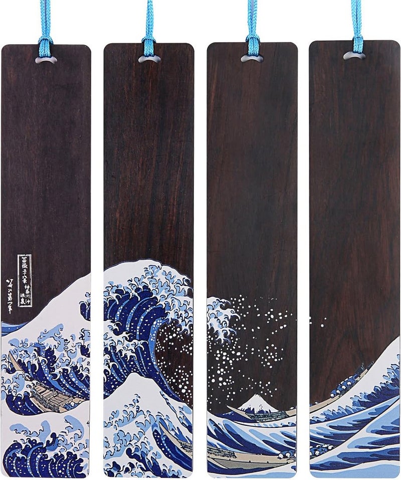 Donxote 4Piece Bookmark Japanese Ukiyoe Bookmarks for Book Lovers Hand Made Wood Art Book Mark Gift Box Set with Tassel is A Unique Gift for Men Women and Kids  The Great Wave Off Kanagawa