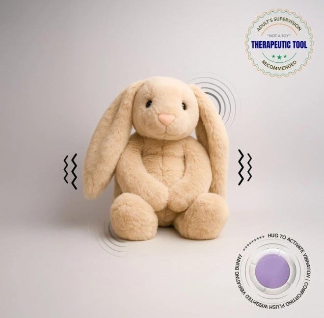 Abley's Weighted Vibrating Bunny Plush - 4lb (1.81kg) Sensory Stuffed Calming Rabbit for Anxiety Relief & Emotional Regulation - Deep Pressure & Vibration Therapy Tool - Image 4