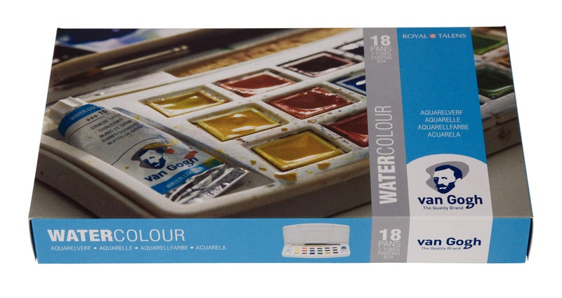 Van Gogh Watercolor Paint Set Plastic Pocketbox 18Half Pan 2x10ml