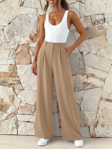 NIMIN Business Casual Pants for Women Wide Leg Khaki Chino Pants 2026 Office Slacks Flwoy Trousers Pockets L - Image 3
