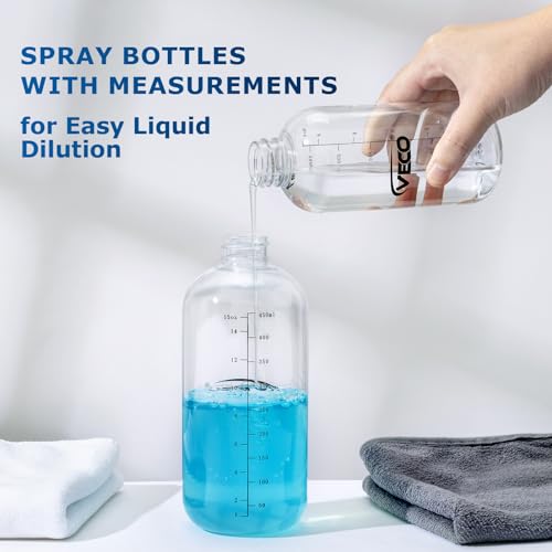 Veco 500mL 17oz Graduated Spray Bottles 4Pack 360 AnyAngle Spraying for Easy Dilution LeakResistant spray bottles for Cleaning Plants Hair Pet Use Foldable Funnel - Image 3