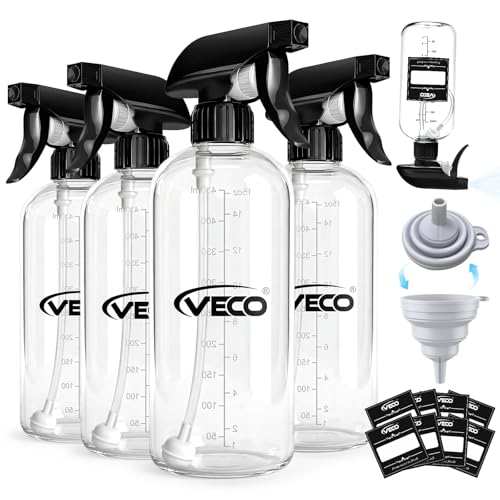 Veco 500mL 17oz Graduated Spray Bottles 4Pack 360 AnyAngle Spraying for Easy Dilution LeakResistant spray bottles for Cleaning Plants Hair Pet Use Foldable Funnel - Image 1