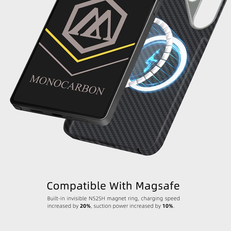 MONOCARBON غطاء MONOCARBON من ألياف الأراميد الحقيقية لهاتف سامسونج جالاكسي S25 ألترا (6.9 بوصة)، متوافق مع MagSafe، نحيف للغاية وخفيف الوزن، غطاء صلب واقي، مع إطار كاميرا معدني وحافة حماية للشاشة - Image 3