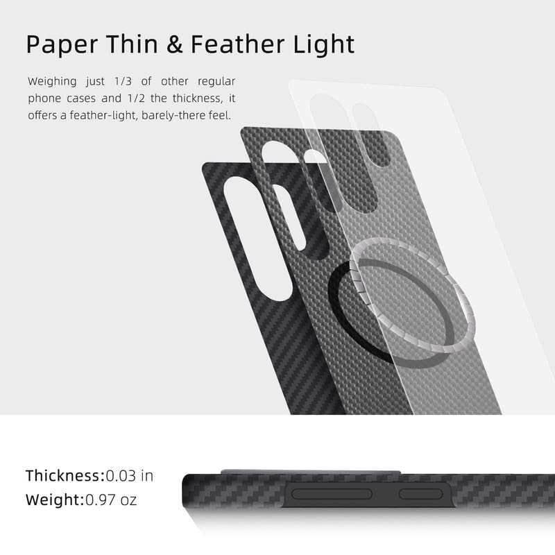 MONOCARBON غطاء MONOCARBON من ألياف الأراميد الحقيقية لهاتف سامسونج جالاكسي S25 ألترا (6.9 بوصة)، متوافق مع MagSafe، نحيف للغاية وخفيف الوزن، غطاء صلب واقي، مع إطار كاميرا معدني وحافة حماية للشاشة - Image 5