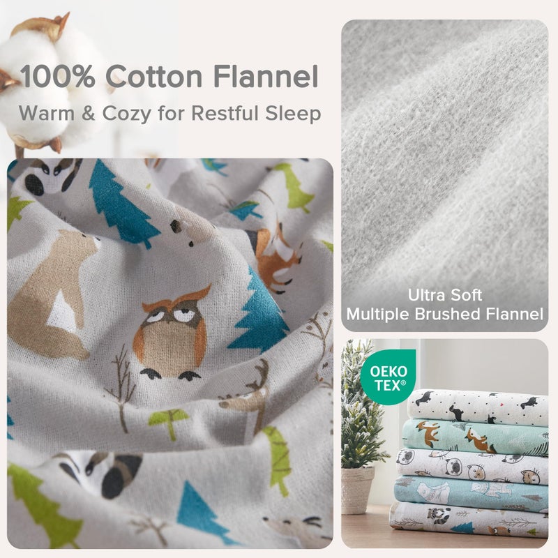 Comfort Spaces Cotton Flannel Sheets Twin XL Size, Ultra Soft Flannel Sheet Set with 12" Elastic Pocket , Novelty Print Warm Flannel Bedding, Multi Forest Animals 3 Piece - Image 4