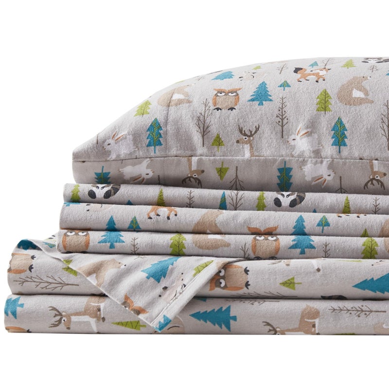 Comfort Spaces Cotton Flannel Sheets Twin XL Size, Ultra Soft Flannel Sheet Set with 12" Elastic Pocket , Novelty Print Warm Flannel Bedding, Multi Forest Animals 3 Piece - Image 1