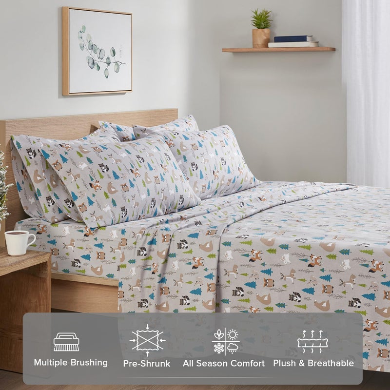 Comfort Spaces Cotton Flannel Sheets Twin XL Size, Ultra Soft Flannel Sheet Set with 12" Elastic Pocket , Novelty Print Warm Flannel Bedding, Multi Forest Animals 3 Piece - Image 3