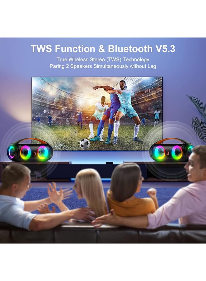 erorex D16 Portable Bluetooth Speakers 40W Large Bluetooth Boombox Speaker Loud Speaker With Deep Bass Outdoor Wireless Speaker With Disco Lights For Party Bluetooth 5.3 Ip65 Waterproof Tws  - Image 5