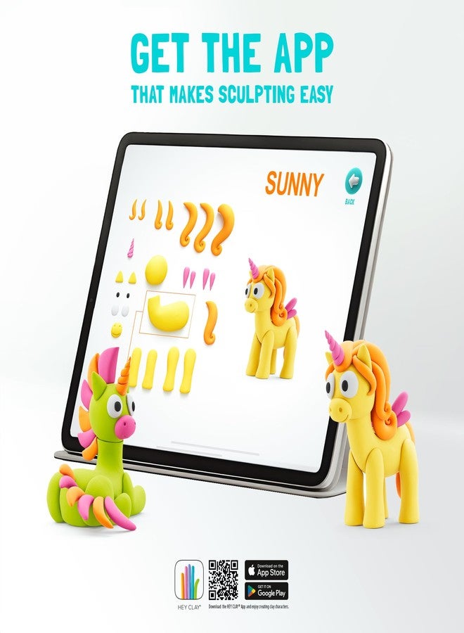 هاي كلاي هي كلاي - تشكيل الطين الجاف في الهواء مع تطبيق تفاعلي ممتع - لايت، سلسلة وحيد القرن قوس قزح، 3 علب - Image 4
