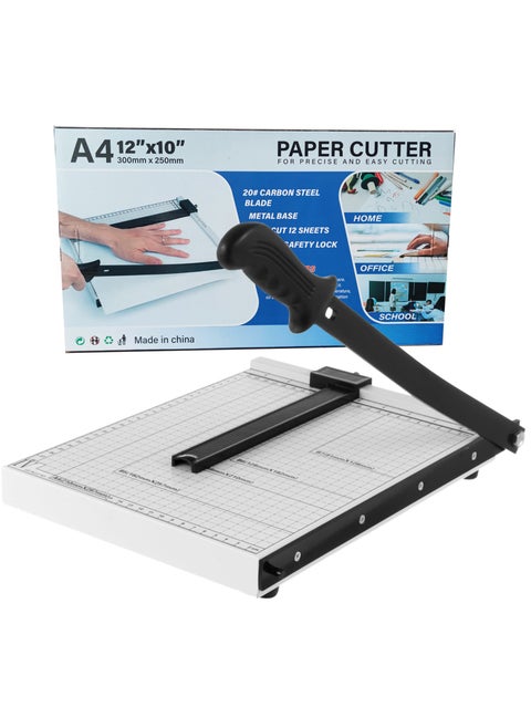 A4 Paper Cutter Paper Guillotine Cutter Cut Cardboard 12x10inch Heavy-duty Metal Base for School,Home,Office White
