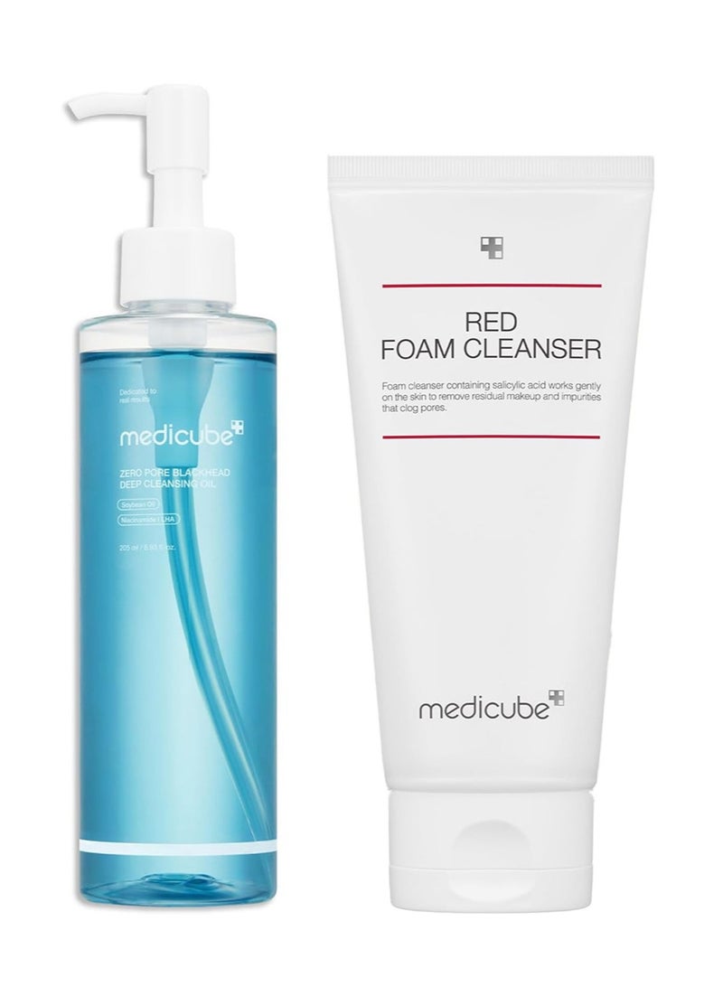 Medicube Deep Cleansing Duo: Zero Pore Blackhead Deep Cleansing Oil + Red Foam Cleanser,Deeply Cleanses,Remove Impurities,Control Sebum,Makeup Remover for All Skin Types,Korean Skin Care - Image 1