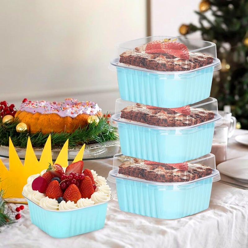 ylnurac 30 عبوة 5 أونص قوالب كعك صغيرة مع أغطية أكواب خبز قوالب ألمنيوم، حاويات حلوى فردية للبيع، حفلات، نزهات زرقاء سماوية - Image 2