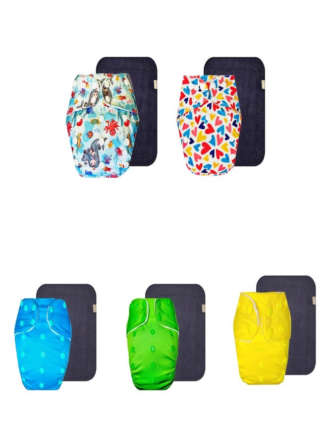 Dumbledo Premium Cloth Diaper with Gray Insert (Pack of 5) | Snug Fit | Reusable & Washable | Adjustable Snaps | Perfect for Indian Summers | 3 Months - 3 Years | Unisex Baby - Image 1