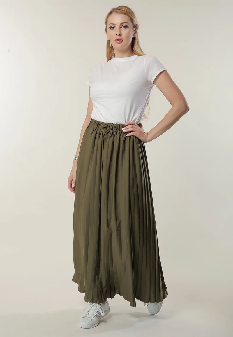 Moistreet Pleated High Waist Maxi Skirt