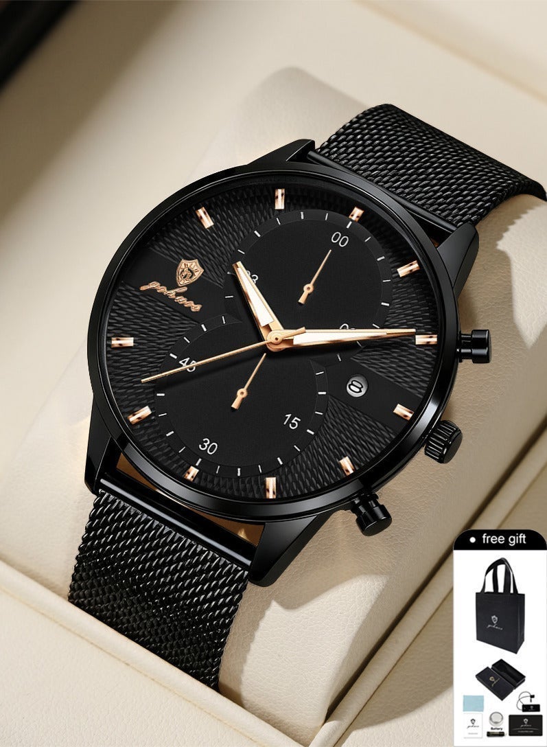 GOHUOS Men Watches Top Brand Luxury Waterproof Date Clock Male  Stainless Steel Strap Casual Quartz Watch Sports Wrist Watch Men - 45mm - Men Gift - Image 2