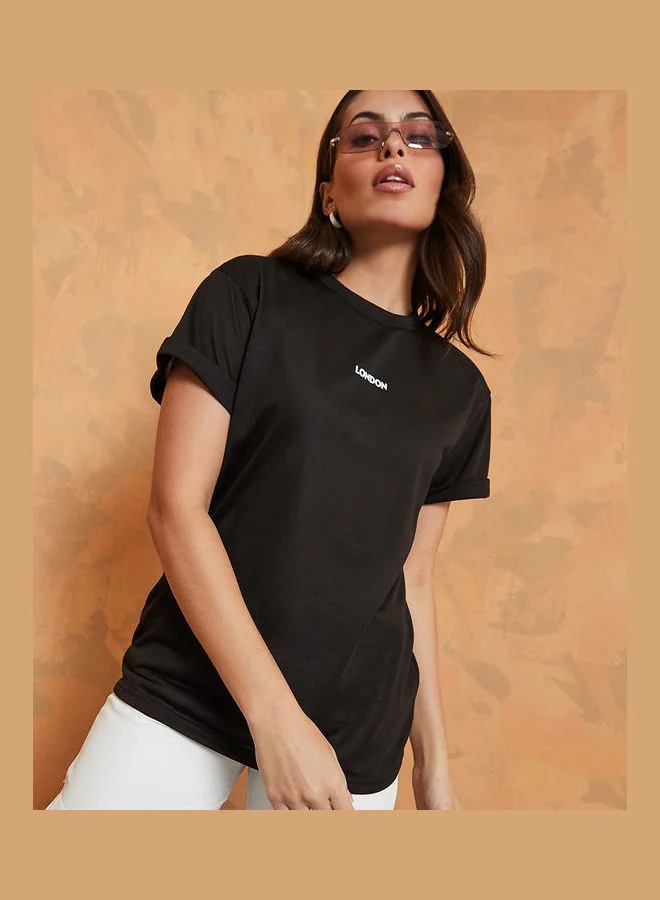 Styli Short Sleeves London Big Ben Graphic Oversized Longline T-Shirt