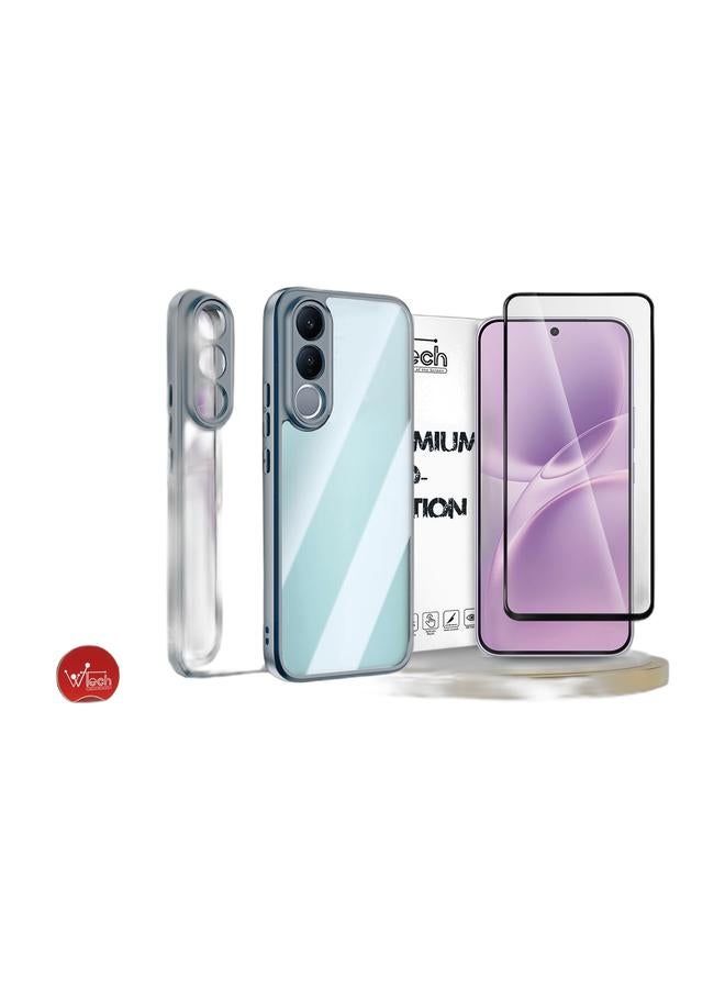 Wtech vivo V70 FE 5G 2026 Hybrid TPU Silicone with Raised Camera Slim Armour Case Cover (MCAPSA) - Clear/Grey & vivo V70 FE 5G 2026 Premium E2E Series Full Glue Full Cover Tempered Glass Screen Protector (MSGECN) - Clear/Black Bundle - Image 1