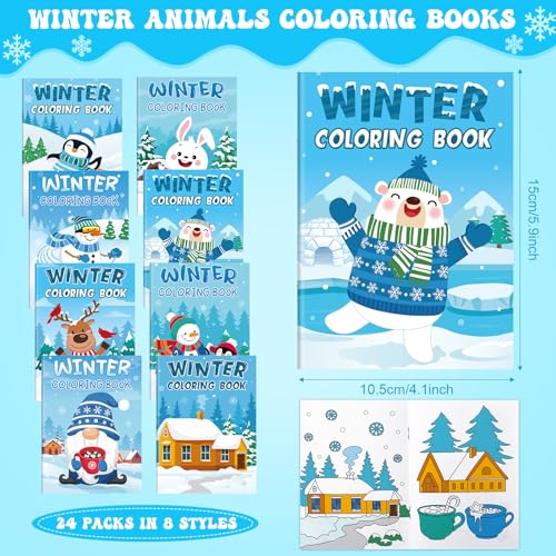 Funrous 24 Set Winter Coloring Books with Crayons Bulk Winter Christmas Party Favors Gifts Animals Penguin Polar Bear Snowman Activity Book Pages for Holiday Birthday Goodie Bags Fillers Prizes - Image 5