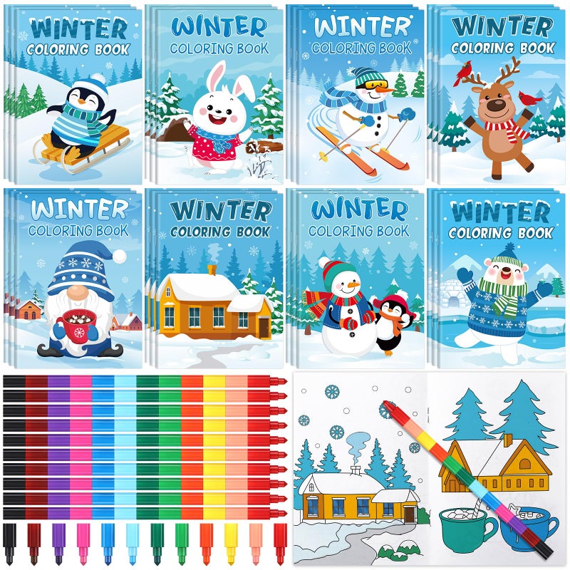 Funrous 24 Set Winter Coloring Books with Crayons Bulk Winter Christmas Party Favors Gifts Animals Penguin Polar Bear Snowman Activity Book Pages for Holiday Birthday Goodie Bags Fillers Prizes - Image 3