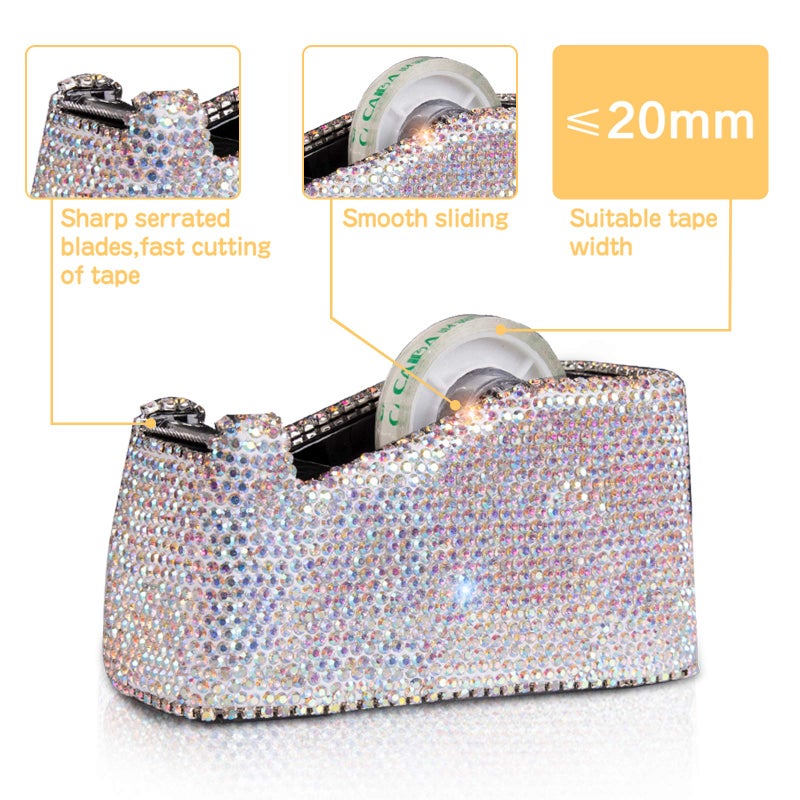 KEYPOWER Bling Crystal Luxury Handmade Diamond Stapler & Desktop Tape Dispenser Office Stationery Kit for Fashion Girls Women (AB Color) - Image 4