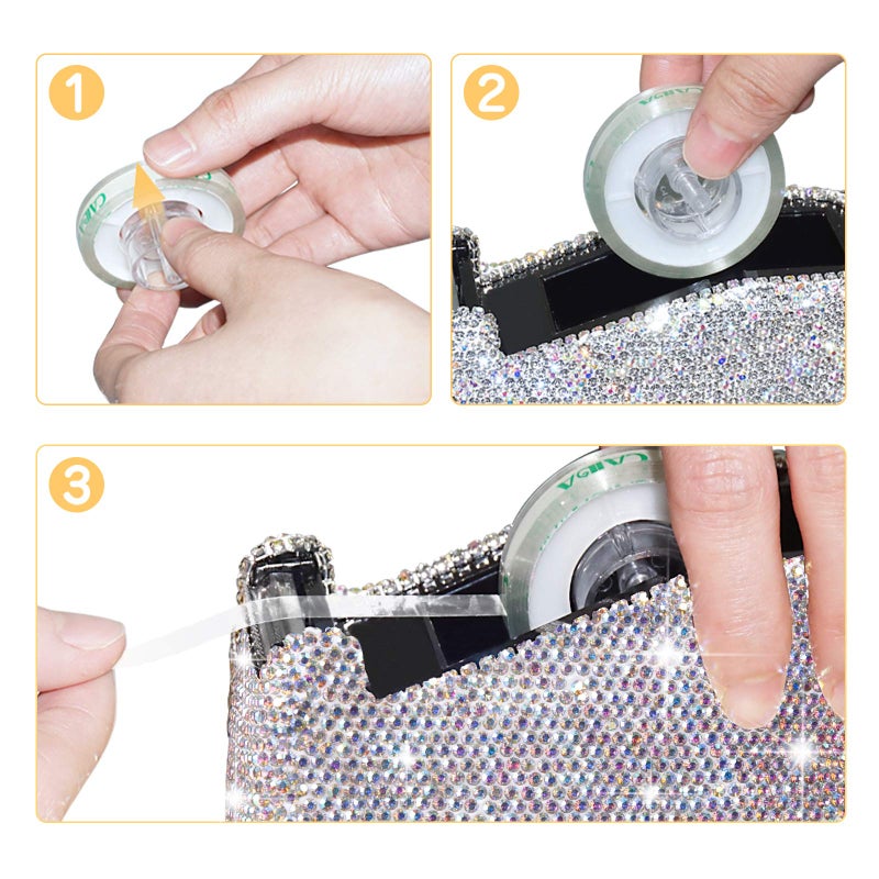 KEYPOWER Bling Crystal Luxury Handmade Diamond Stapler & Desktop Tape Dispenser Office Stationery Kit for Fashion Girls Women (AB Color) - Image 5