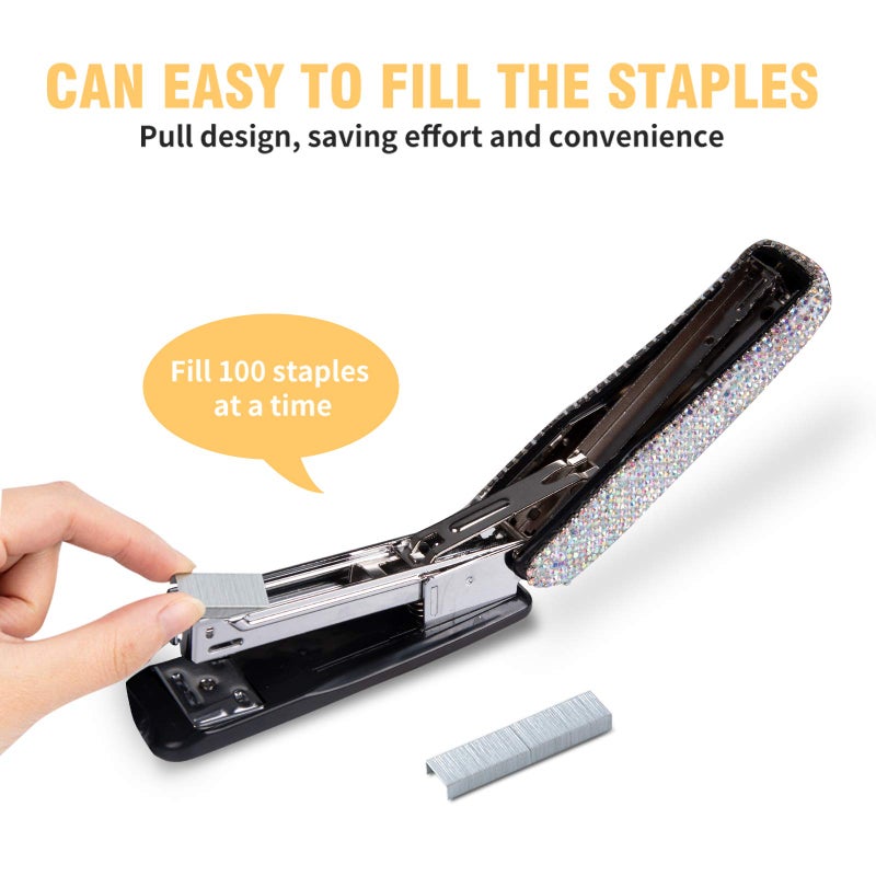 KEYPOWER Bling Crystal Luxury Handmade Diamond Stapler & Desktop Tape Dispenser Office Stationery Kit for Fashion Girls Women (AB Color) - Image 3