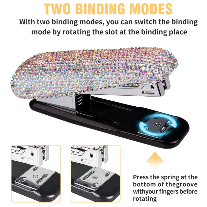 KEYPOWER Bling Crystal Luxury Handmade Diamond Stapler & Desktop Tape Dispenser Office Stationery Kit for Fashion Girls Women (AB Color) - Image 2