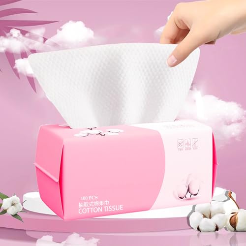Disposable Face Towel 100 Count for Washing Soft Cotton Dry Wipes Facial Cloths Towelettes for Washing and Drying Facial Tissue for Cleansing Skincare and Makeup Remover