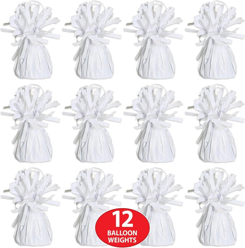 Beistle White Metallic Wrapped Balloon Weights - Pack of 12 for Party Decorations - Image 2