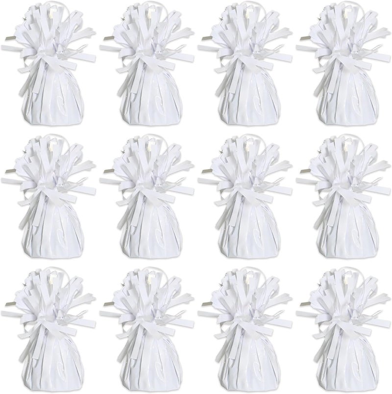 Beistle White Metallic Wrapped Balloon Weights - Pack of 12 for Party Decorations - Image 1