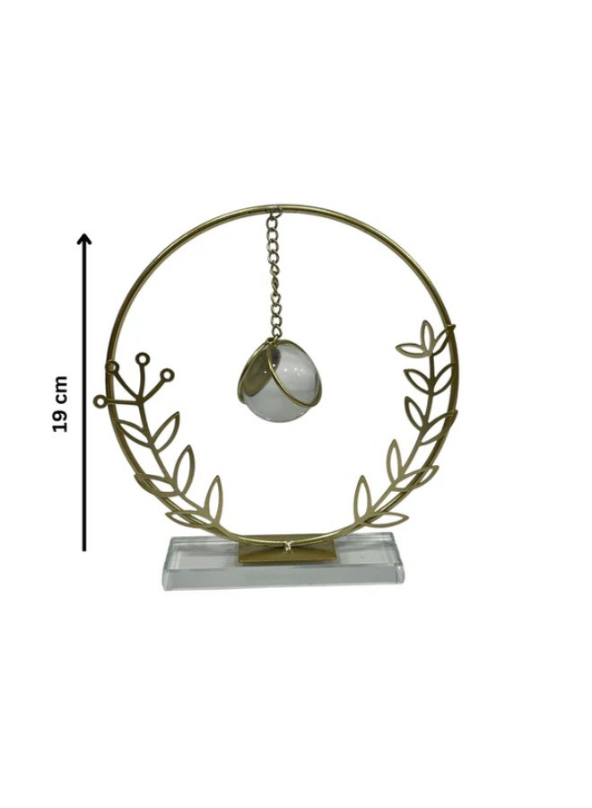 Elegant Gold Circular Decorative Sculpture with Crystal Sphere - Image 2